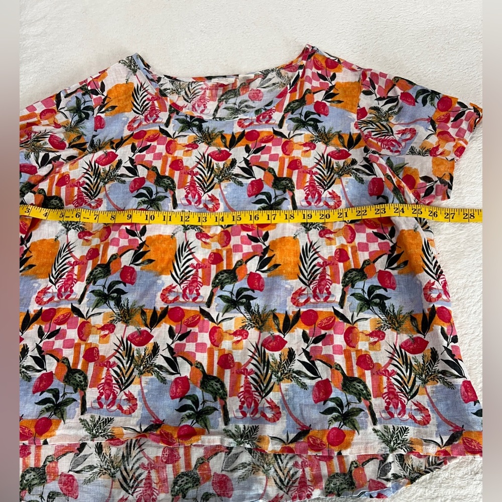 C&C California 100% Linen Women’s Tropical Floral Short Sleeve Top Size 2X - Picture 4 of 9